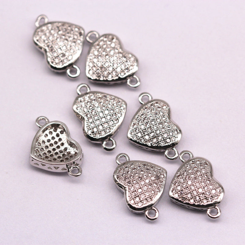 silver plated mirco pave clear zircon heart shapex sale by piece