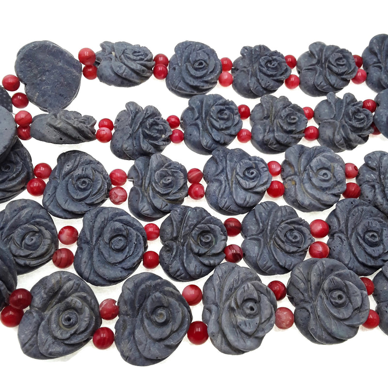 natural blue coral carved flower beads