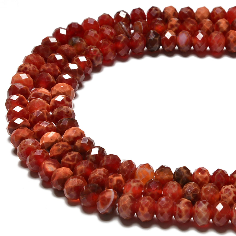 Burnt Orange Fire Agate Hard Cut Faceted Rondelle Beads 4x6mm 5x8mm 15.5''Strand