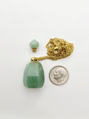 Green Aventurine Hexahedron Shape Perfume Bottle Necklace & Gold Chain 17x34mm