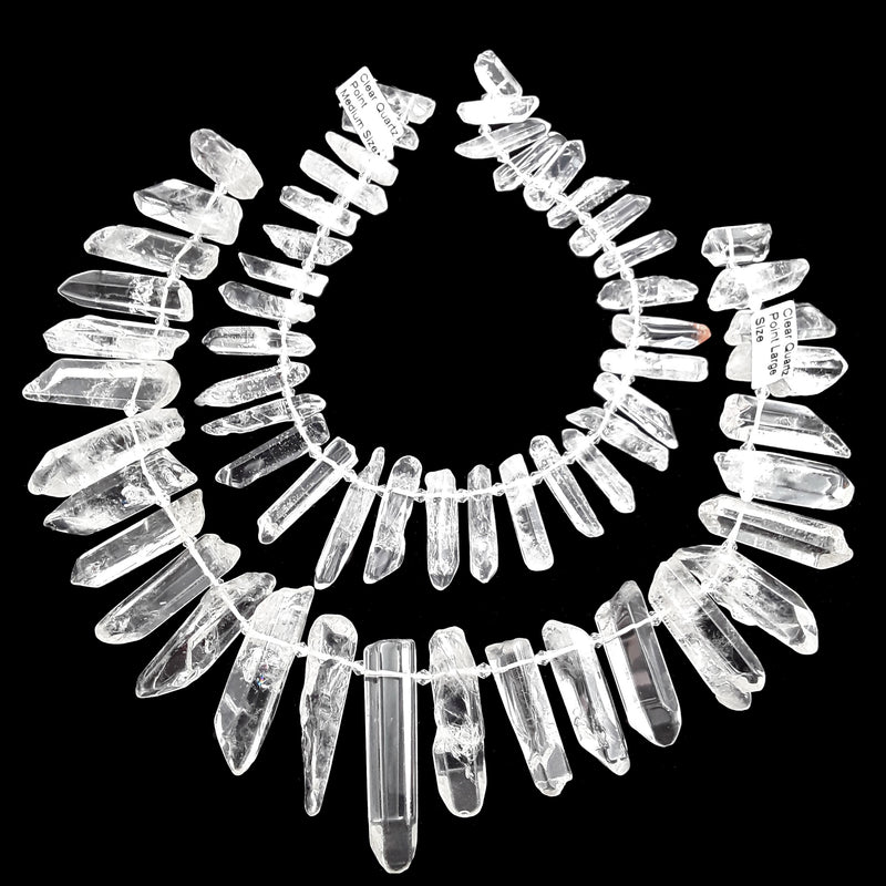 Clear Quartz Smooth Graduated Stick Points Beads Size 14-60mm 15.5" Strand