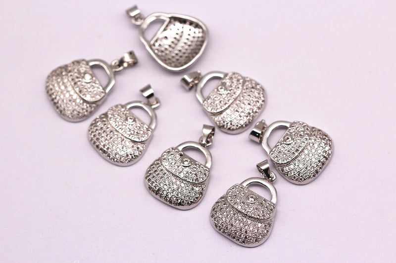 silver plated micro pave zircon bag shape pendant charm sale by piece