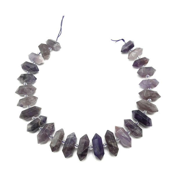 Amethyst Graduated Center Drill Faceted Points Beads 25-30mm 15.5" Strand