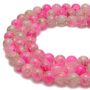 Light Pink Printed Glass Smooth Round Beads Size 14mm 15.5" Strand