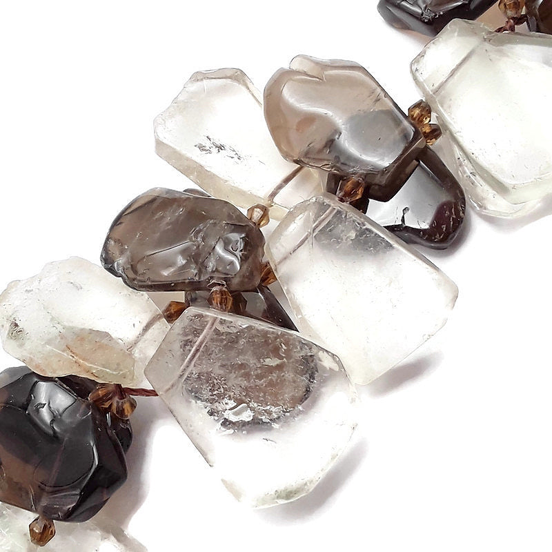 smoky clear quartz graduated irregular trapezoid beads