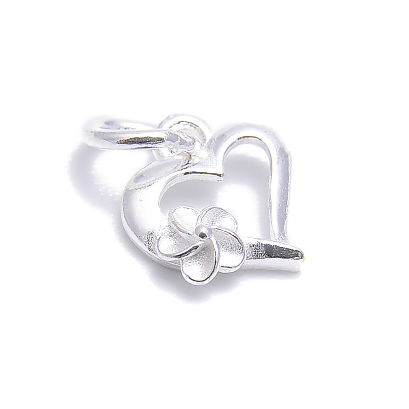 925 Sterling Silver Heart Shape/Flower Pendant Charm Size 9x10mm 6 Pcs Per Bag