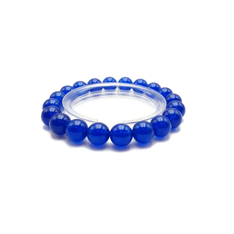 Blue Dyed Jade Bracelet Smooth Round Size 8mm 10mm 7.5" Length