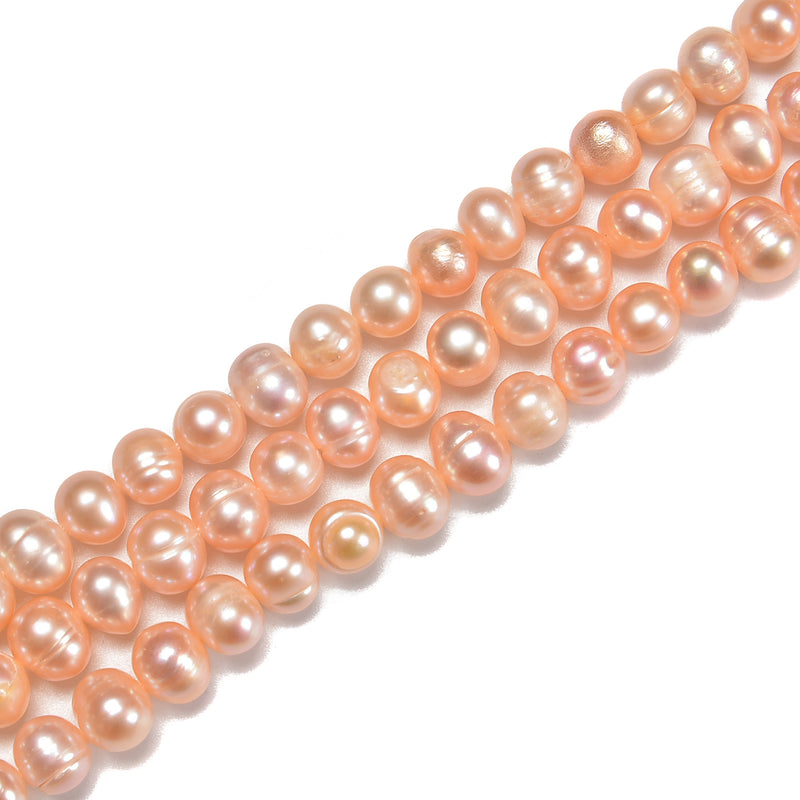 Fresh Water Pearl Pink Ringed Potato Round Beads 7-8mm 8-9mm 9-10mm 15.5'' Str