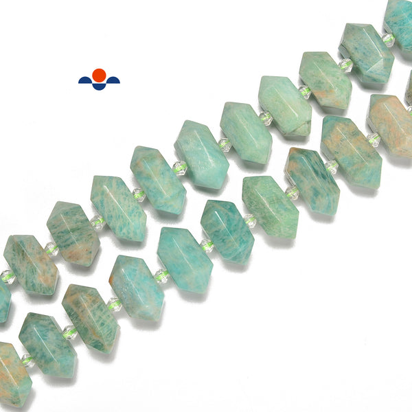 Green Amazonite Graduated Center Drill Faceted Points Size 13-25mm 15.5'' Strand