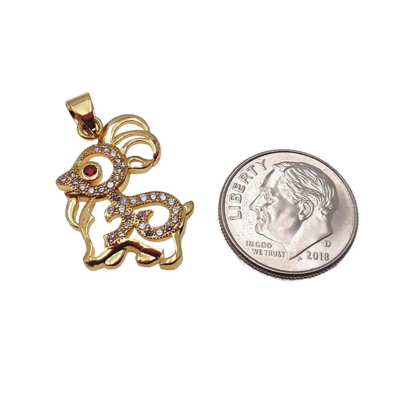 baby goat charm gold plated copper with micro pave clear zircon 