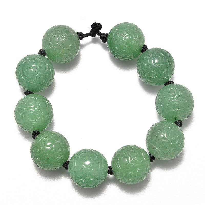 large hole natural green aventurine carved round beads