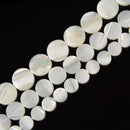 Iridescent White Mother of Pearl MOP Shell Coin Beads 6mm 8mm 10mm 15.5'' Strand