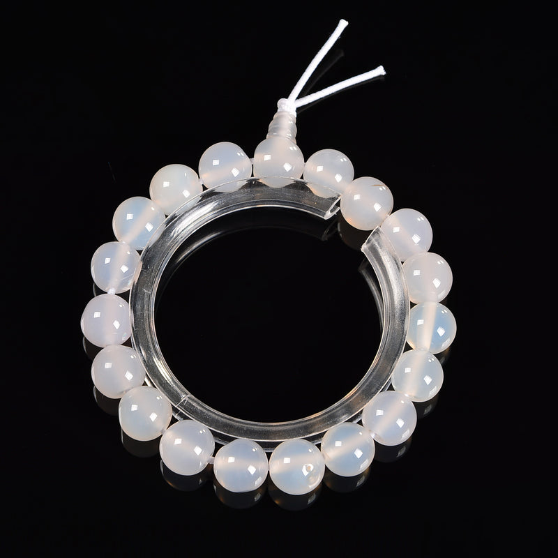 White Agate Smooth Round With Guru Beaded Bracelet Size 8mm 10mm 7.5'' Length