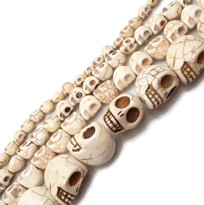 White Howlite Turquoise Skull Beads 6x8mm 8x10mm 10x12mm 18x20mm 15.5" Strand