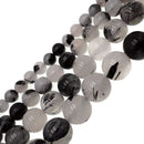 black tourmalinated quartz smooth round beads 