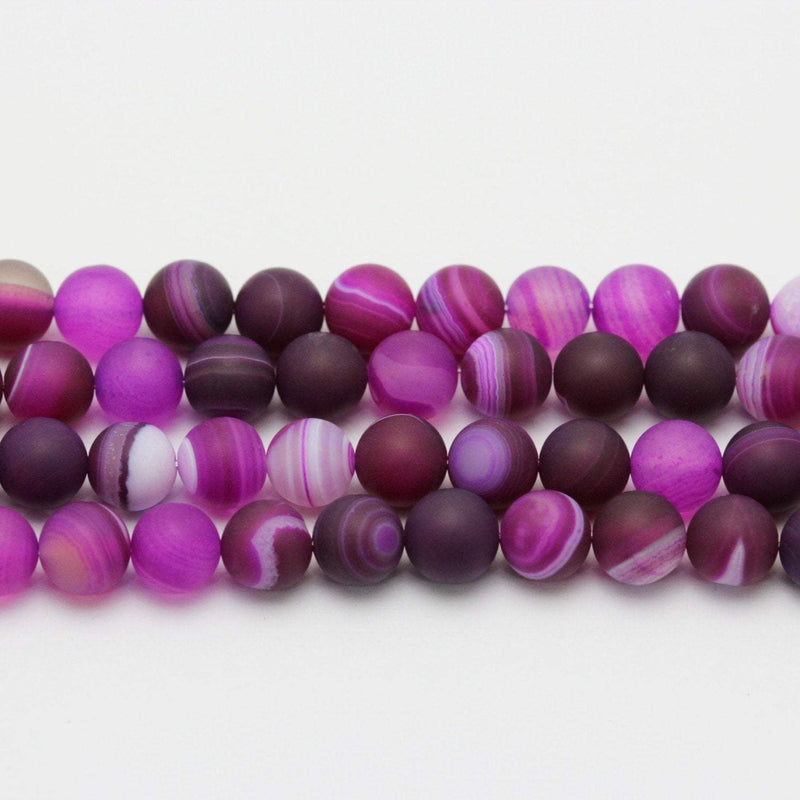 fuchsia Striped agate matte round beads