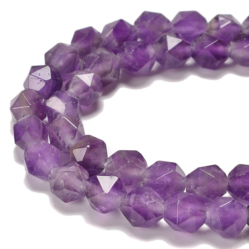 2.0mm Hole Natural Amethyst Star Cut Beads Size 8mm 8 '' Strand
