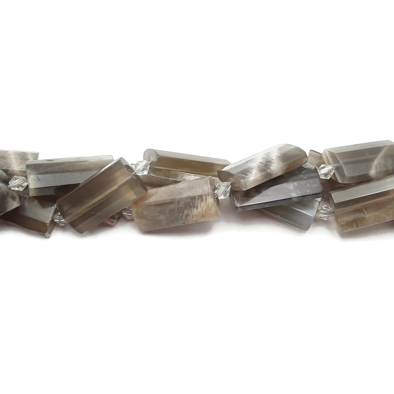 Gray Moonstone Faceted Flat Rectangle Cylinder Tube Beads 14x28mm 15.5" Strand
