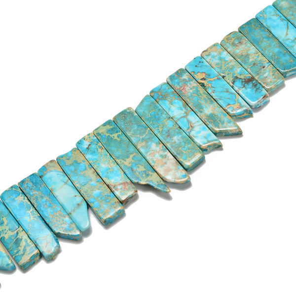 Blue Sea Sediment Jasper Graduated Slice Sticks Points Beads 15-55mm 15.5" Strand