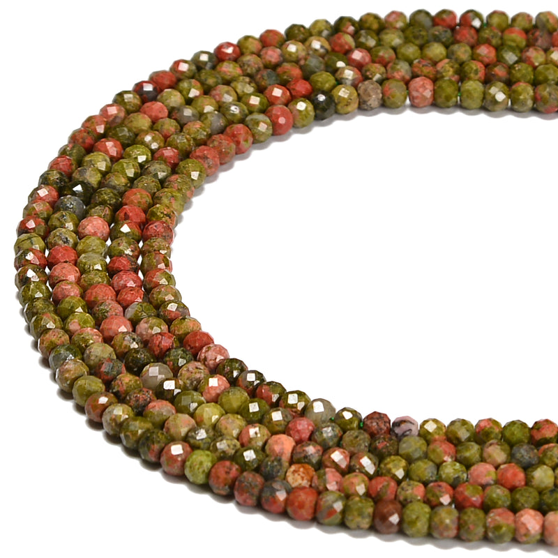 Natural Unakite Faceted Rondelle Beads Size 2x3mm 3x4mm 15.5'' Strand