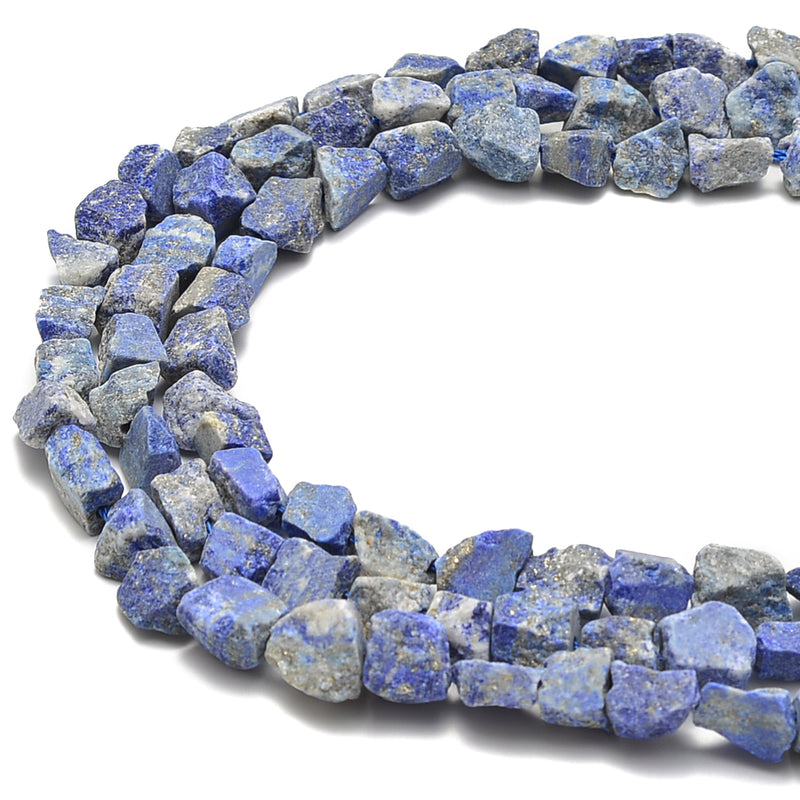 Natural Lapis Rough Nugget Chunks Side Drill Beads Apprix 9-10mm 15.5" Strand