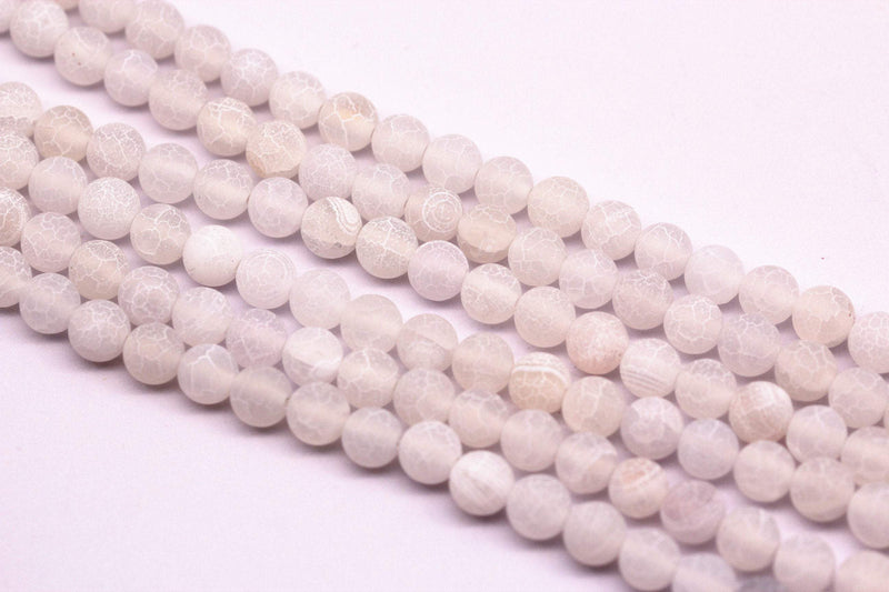 white fire agate Crackled matte round beads 