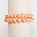 Peach Shell Pearl Smooth Round Beaded Bracelet Beads Size 8mm 10mm 7.5" Length