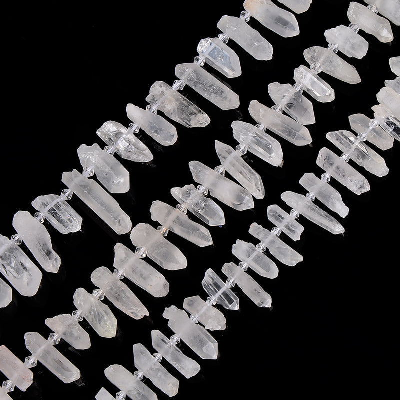 Clear Quartz Top Drilled Matte Stick Points Beads Size 20-45mm 15.5'' Strand
