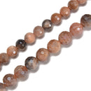 Dark Peach Moonstone AB Electroplated Faceted Round Beads 8mm 10mm 15.5'' Strand