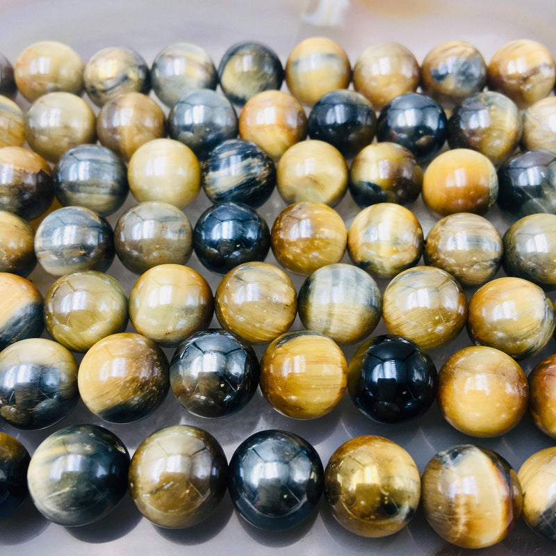 coated golden blue Tiger's eye smooth round beads