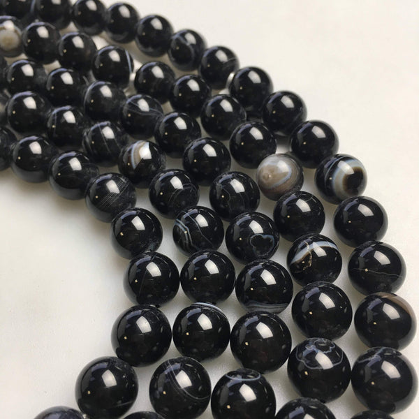 large hole black Striped agate smooth round beads