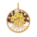 Yellow Tiger's Chips Eye Flower Tree of Life Charm Wire Wrap Pendant Size 50mm Sold Per Piece