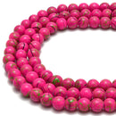 Hot Pink Glass Green Splash Painted Smooth Round Beads 6mm 8mm 10mm 15.5" Strand