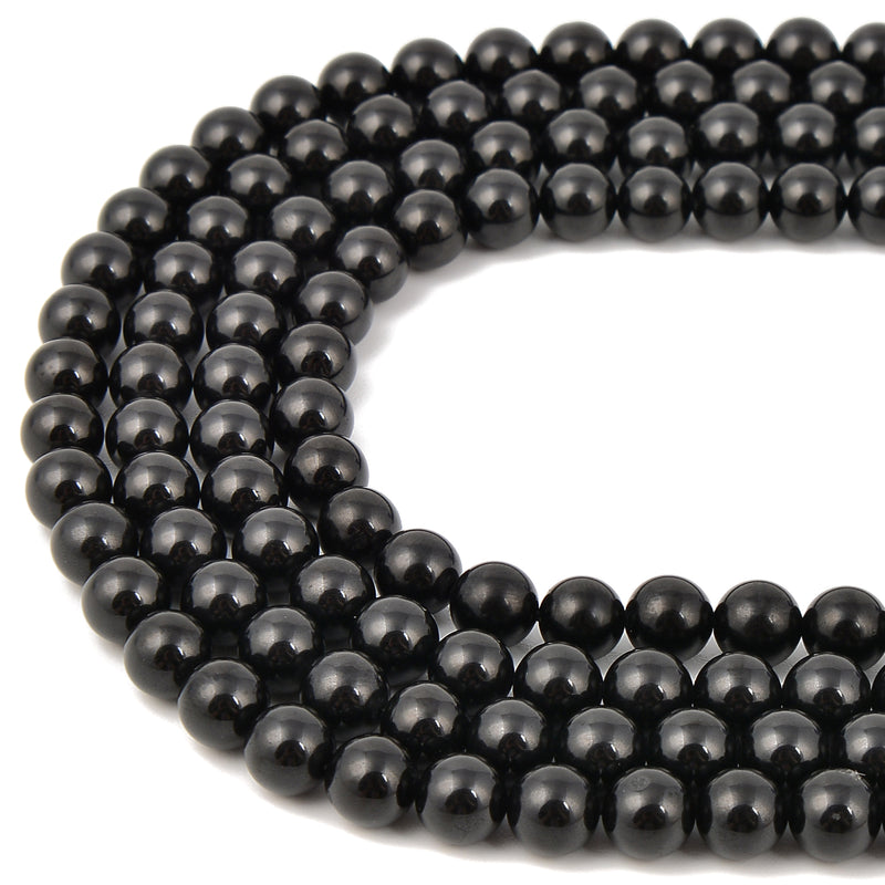 Natural Black Spinel Smooth Round Beads Size 6mm 8mm 10mm 15.5'' Strand
