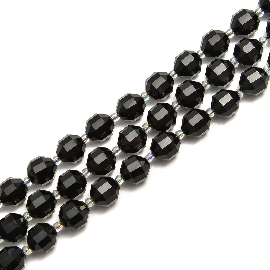 Black Onyx Prism Cut Double Point Faceted Beads Size 8mm 15.5'' Strand