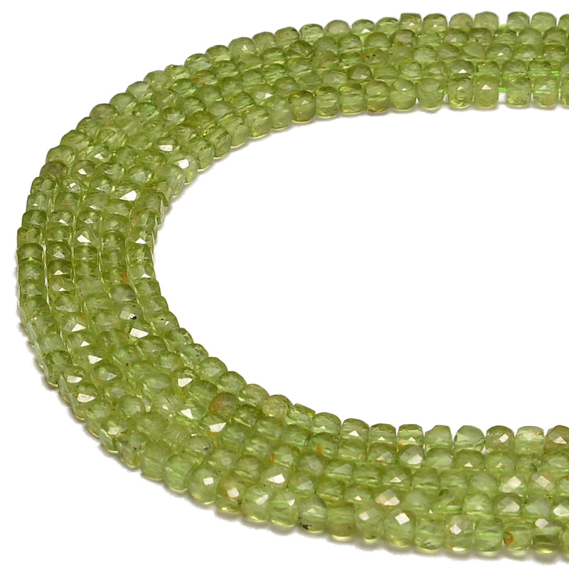 Natural Peridot Faceted Square Cube Dice Beads Size 4mm 15.5" Strand