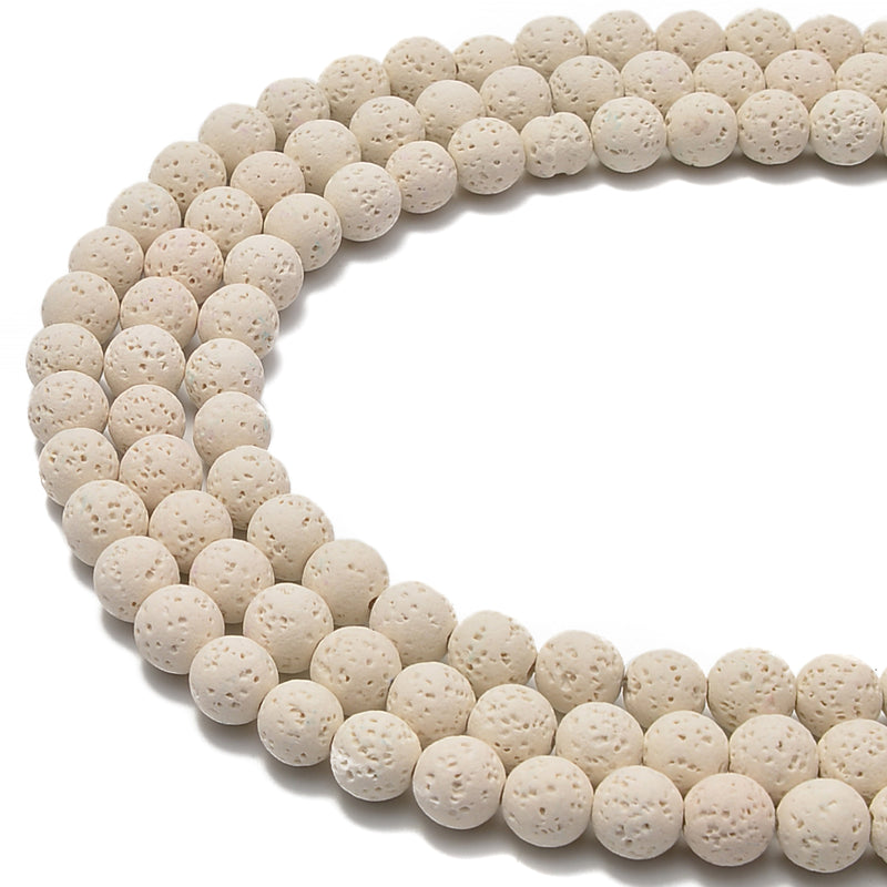 2.0mm Large Hole Beige Color Lava Smooth Round Beads Size 6mm 8mm 10mm 15.5'' Strand
