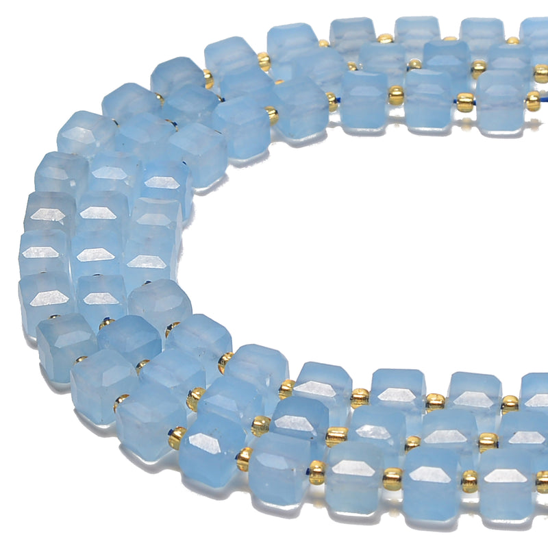 Light Blue Dyed Agate Faceted Rubik's Cube Beads Size 8mm 15.5'' Strand