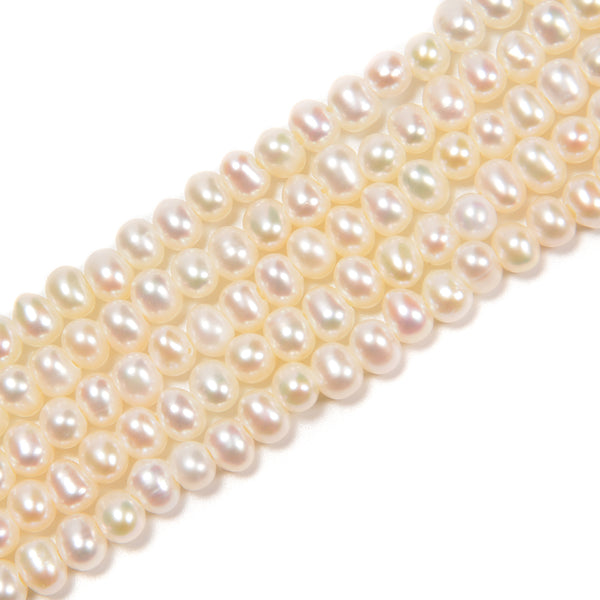 2.0mm Hole White Fresh Water Pearl Potato Shape Beads Size 5-6mm 13'' Strand