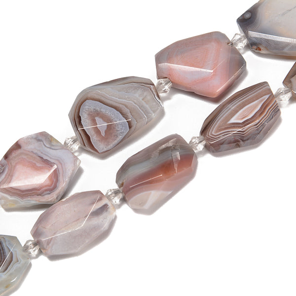 Gray & Pink Botswana Agate Faceted Nugget Chunk Beads Size 20-25mm 15.5'' Strand