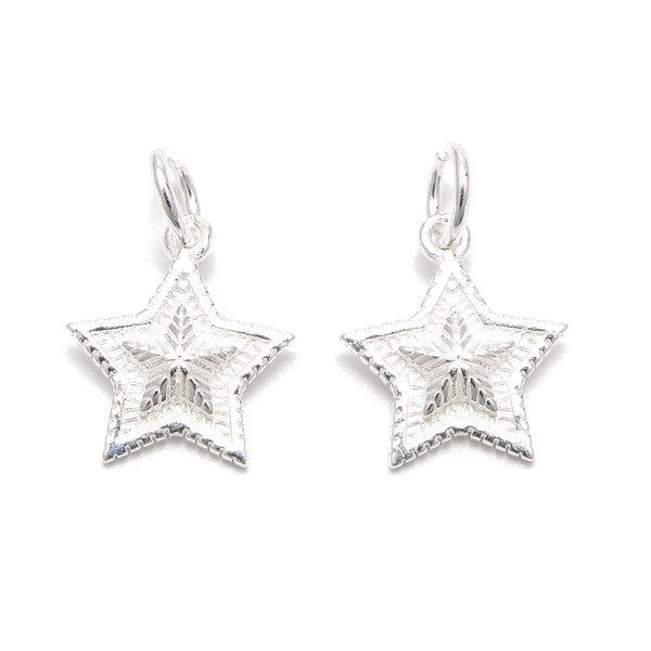 925 Sterling Silver Five-Pointed Star Charm Pendant Size 12x7.5mm 4Pcs Per Bag