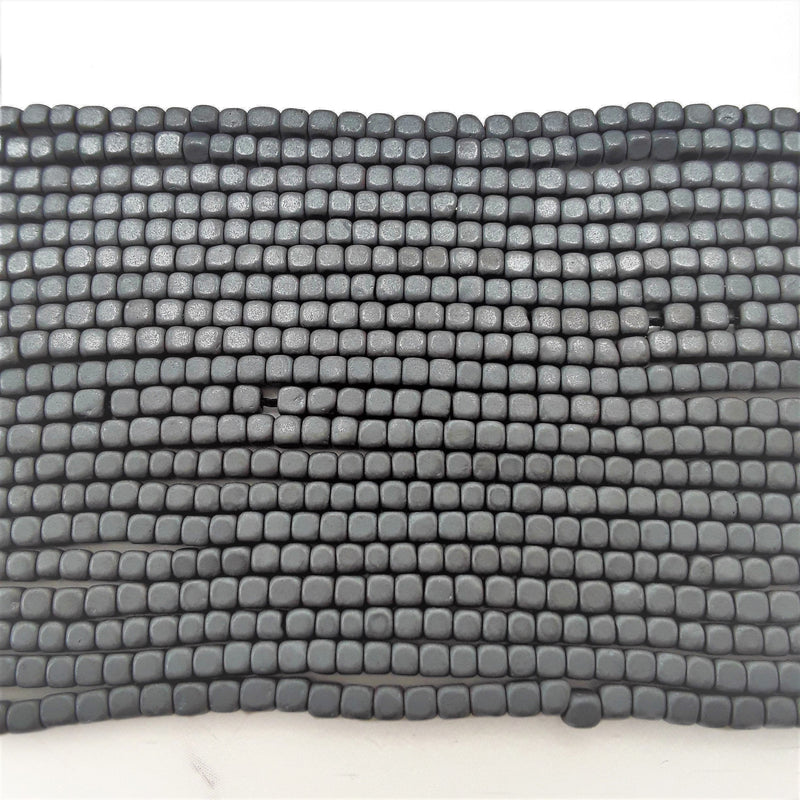 gray plated hematite matte cube beads 