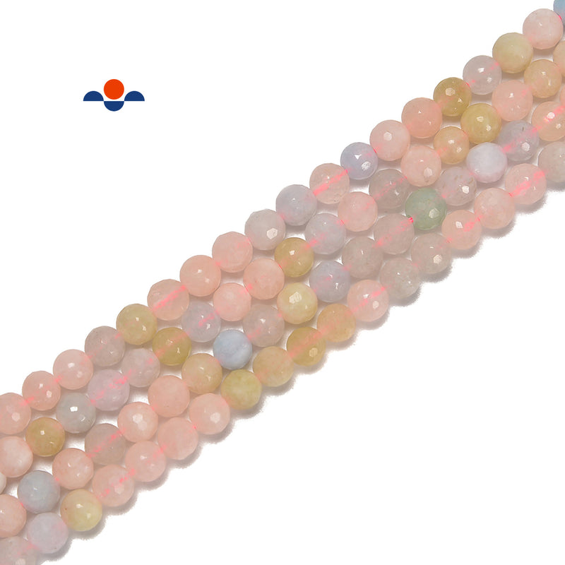 Natural Morganite Hard Cut Faceted Round Beads Size 6mm 8mm 10mm 15.5'' Strand