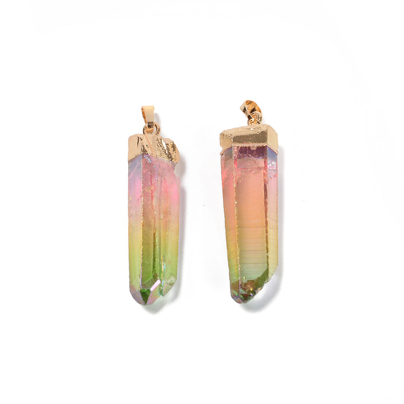 Watermelon Quartz Point Gold Electroplated Top Pendant 50-55mm Sold By Piece