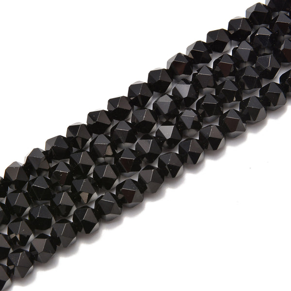 Black Onyx Smooth Faceted Star Cut Beads 4mm 5mm 7mm 9mm 15.5" Strand