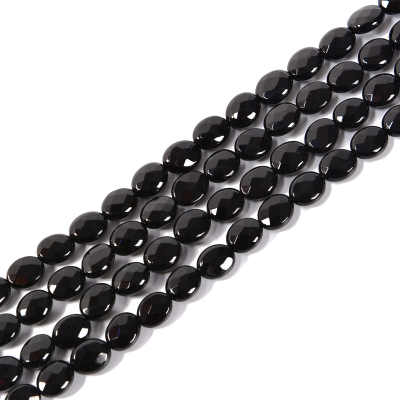 Black Onyx Faceted Oval Shape Beads Size 6x8mm 8x10mm 15.5'' Strand