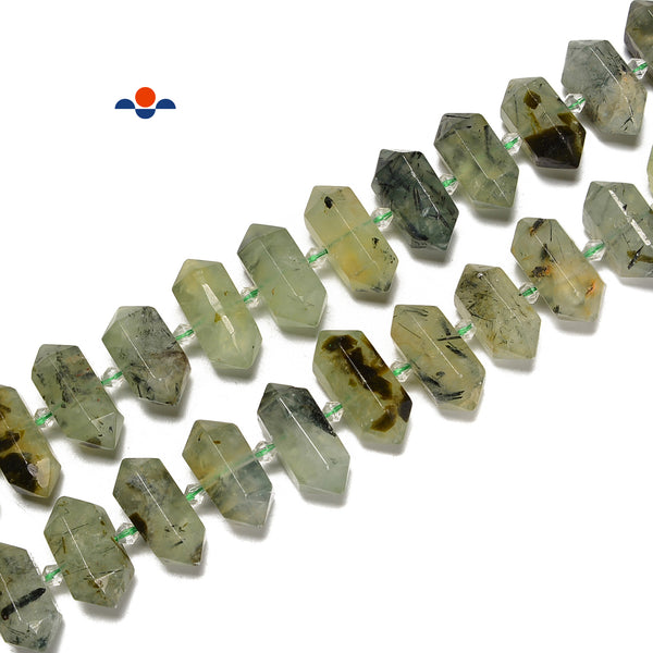 Prehnite Graduated Center Drill Faceted Points Beads Size 20-30mm 15.5''Strand