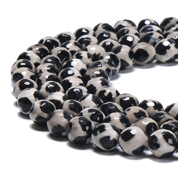 Black & White Tibetan Agate Faceted Round Beads 6mm 8mm 10mm 12mm 14mm 15.5"Strd