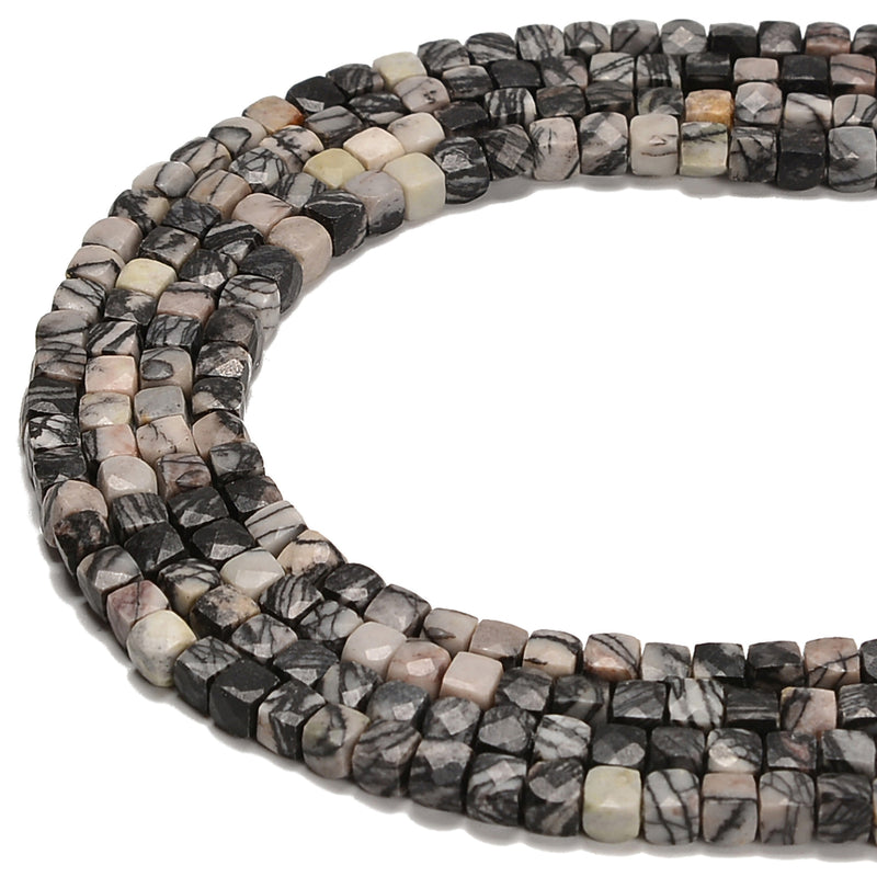Natural Silk Stone Web Jasper Faceted Cube Beads Size 4-5mm 15.5'' Strand
