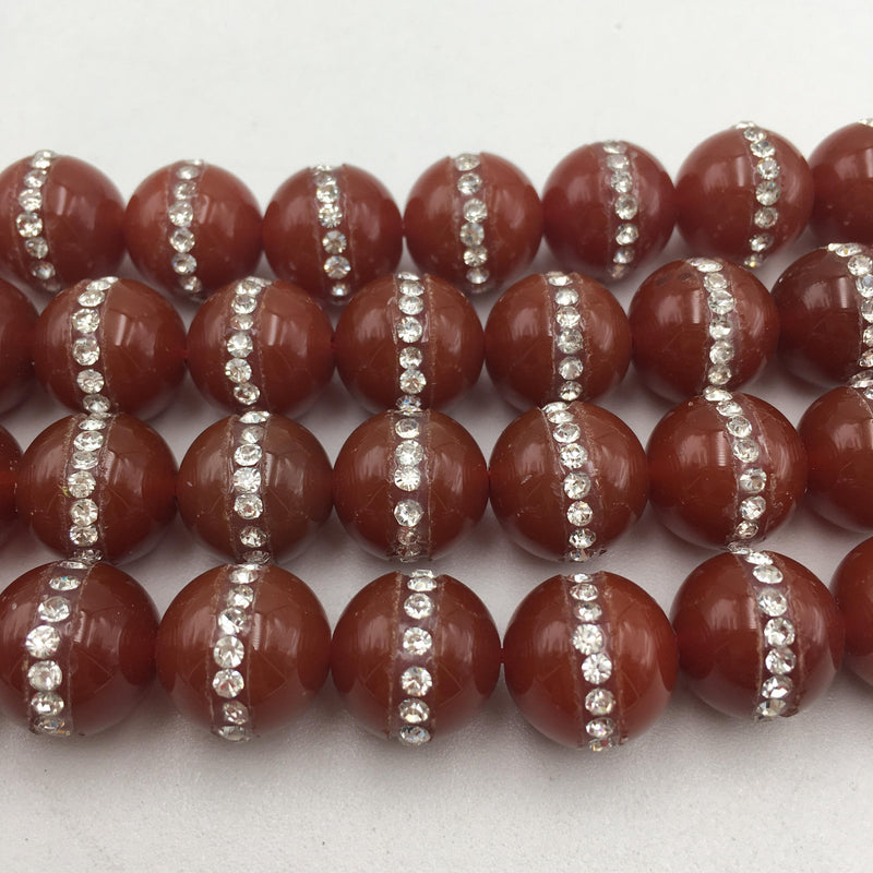 carnelian rhinestone smooth round beads 